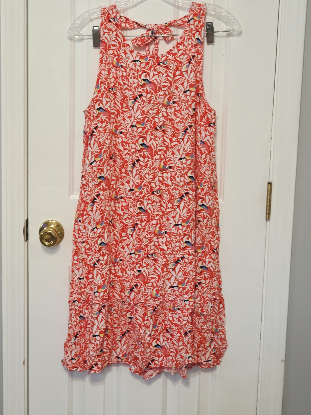 LOFT Coral Floral & Bird Print Tie-Back Midi Dress Size Small